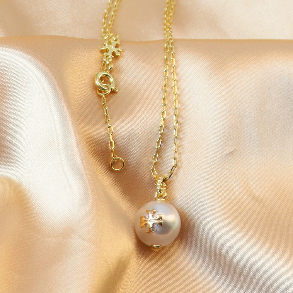Tory Burch Double Pearl Pendant Choker Gold Plated Copper